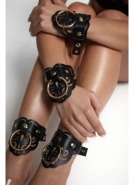 Черные кожаные оковы с резными узорами и клепками - Crazy Handmade - купить с доставкой в Реутове