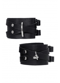 Черные кожаные оковы с двумя перекрёстными ремешками - Pecado - купить с доставкой в Реутове