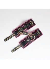 Черные кожаные наручники с розовой строчкой - Crazy Handmade - купить с доставкой в Реутове