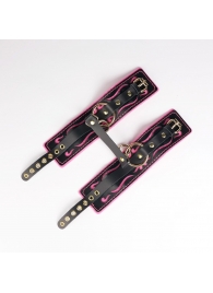 Черные кожаные оковы с розовой строчкой - Crazy Handmade - купить с доставкой в Реутове