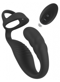 Черное эрекционное кольцо со стимуляцией промежности и анальной пробкой Cock Ring with RC Prostate Plug - Orion - в Реутове купить с доставкой