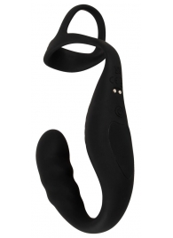 Черное эрекционное кольцо со стимуляцией промежности и анальной пробкой Cock Ring with RC Prostate Plug - Orion - в Реутове купить с доставкой