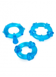 Набор из 3 синих эрекционных колец с различным рельефом - Erowoman-Eroman - в Реутове купить с доставкой