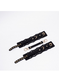 Черный кожаные оковы с узорами и золотистой фурнитурой - Crazy Handmade - купить с доставкой в Реутове