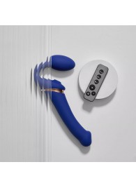 Синий безремневой страпон Multi Orgasm Bendable Strap-On size XL с клиторальной стимуляцией - Strap-on-me - купить с доставкой в Реутове