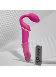 Ярко-розовый безремневой страпон Multi Orgasm Bendable Strap-On size XL с клиторальной стимуляцией - Strap-on-me - купить с доставкой в Реутове