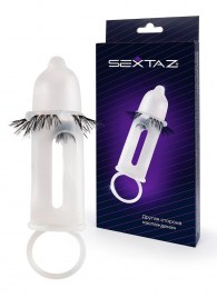 Эластичная насадка на пенис с подхватом мошонки и стимулирующими «ресничками» - Sextaz - в Реутове купить с доставкой