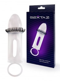 Закрытая насадка на пенис с подхватом мошонки и стимулирующими «ресничками» - Sextaz - в Реутове купить с доставкой