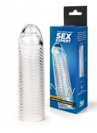 Прозрачная закрытая насадка на пенис с ребрышками - 16 см. - Sex Expert - в Реутове купить с доставкой