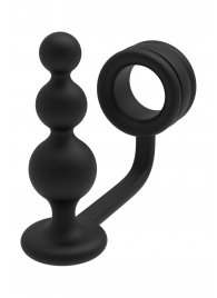 Черное эрекционное кольцо с анальной елочкой Cockring With Beaded Anal Plug - Dream Toys - в Реутове купить с доставкой
