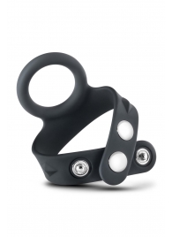 Черное эрекционное кольцо с подхватом мошонки на кнопках VS6 - Blush Novelties - в Реутове купить с доставкой
