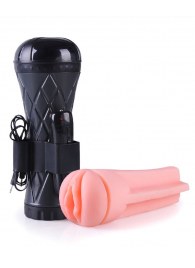 Телесный мастурбатор-вагина в черной колбе с вибрацией - Boys of Toys - в Реутове купить с доставкой
