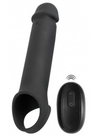 Черная вибронасадка для пениса с хомутом для мошонки и пультом ДУ Remote Controlled Penis Extension - Orion - в Реутове купить с доставкой