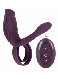 Фиолетовая насадка на член с клиторальным отростком и пультом ДУ RC Couple’s Vibrator 2 - Orion - в Реутове купить с доставкой