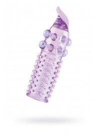 Гелевая фиолетовая насадка с шариками, шипами и усиком - 11 см. - Toyfa Basic - в Реутове купить с доставкой