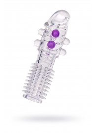 Гелевая прозрачная насадка с шариками и шипами - 14 см. - Toyfa Basic - в Реутове купить с доставкой