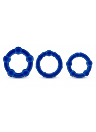 Набор из 3 синих эрекционных колец Stay Hard Beaded Cockrings - Blush Novelties - в Реутове купить с доставкой