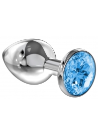 Большая серебристая анальная пробка Diamond Light blue Sparkle Large с голубым кристаллом - 8 см. - Lola Games - купить с доставкой в Реутове