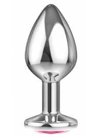 Большая серебристая анальная пробка Diamond Pink Sparkle Large с розовым кристаллом - 8 см. - Lola Games - купить с доставкой в Реутове