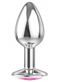 Малая серебристая анальная пробка Diamond Pink Sparkle Small с розовым кристаллом - 7 см. - Lola Games - купить с доставкой в Реутове