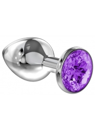 Большая серебристая анальная пробка Diamond Purple Sparkle Large с фиолетовым кристаллом - 8 см. - Lola Games - купить с доставкой в Реутове