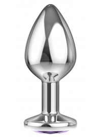 Малая серебристая анальная пробка Diamond Purple Sparkle Small с фиолетовым кристаллом - 7 см. - Lola Games - купить с доставкой в Реутове