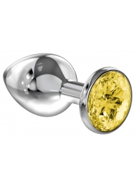 Большая серебристая анальная пробка Diamond Yellow Sparkle Large с жёлтым кристаллом - 8 см. - Lola Games - купить с доставкой в Реутове