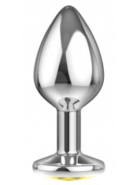 Малая серебристая анальная пробка Diamond Yellow Sparkle Small с жёлтым кристаллом - 7 см. - Lola Games - купить с доставкой в Реутове