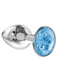 Малая серебристая анальная пробка Diamond Light blue Sparkle Small с голубым кристаллом - 7 см. - Lola Games - купить с доставкой в Реутове