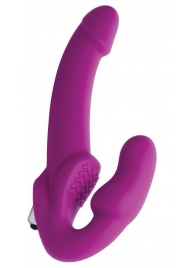Ярко-розовый безремневой вибрострапон Evoke Vibrating Strapless Silicone Strap-on Dildo - XR Brands - купить с доставкой в Реутове