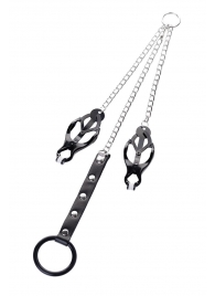 Черно-серебристые зажимы для сосков с кольцом для пениса TOYFA Metal - ToyFa - купить с доставкой в Реутове