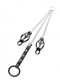 Черно-серебристые зажимы для сосков с кольцом для пениса TOYFA Metal - ToyFa - купить с доставкой в Реутове