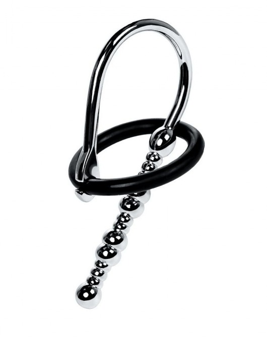 Серебристый уретральный плаг-бусины TOYFA Metal с мягким фиксириющим кольцом - ToyFa - купить с доставкой в Реутове