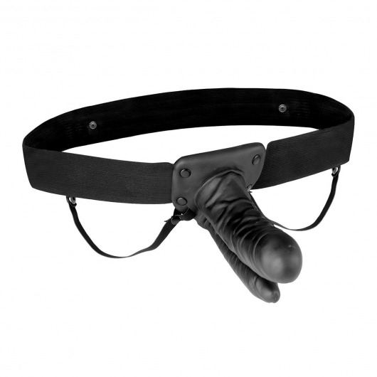 Полый страпон с двумя отростками и вибрацией Unisex Vibrating Hollow Strap-On Double Penetrating Dildo - 17,8 см. - Lux Fetish - купить с доставкой в Реутове