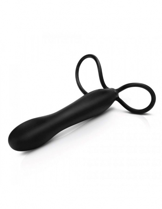 Черная насадка на пенис для двойной стимуляции Mojo BlackJack - 15 см. - Seven Creations - в Реутове купить с доставкой