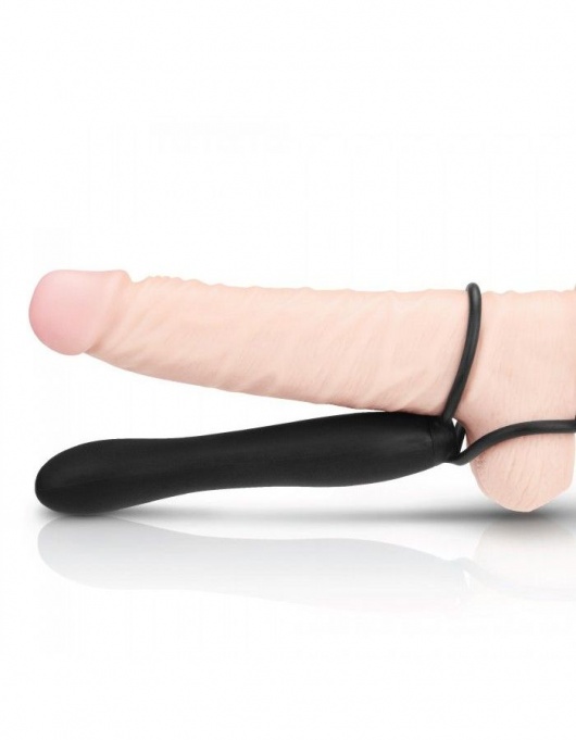 Черная насадка на пенис для двойной стимуляции Mojo BlackJack - 15 см. - Seven Creations - в Реутове купить с доставкой