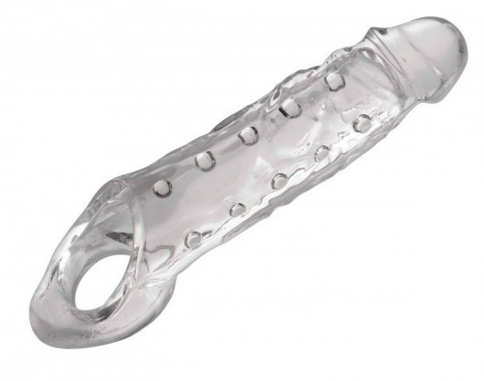 Прозразная закрытая насадка на пенис с поддержкой мошонки Clearly Ample Penis Enhancer - 22 см. - XR Brands - в Реутове купить с доставкой
