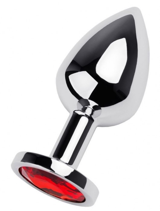 Серебристая коническая анальная пробка с красным кристаллом - 8 см. - ToyFa - купить с доставкой в Реутове