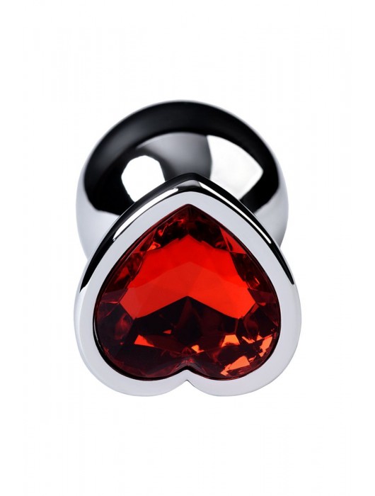 Серебристая коническая анальная пробка с красным кристаллом-сердечком - 7 см. - ToyFa - купить с доставкой в Реутове