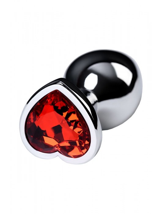 Серебристая коническая анальная пробка с красным кристаллом-сердечком - 7 см. - ToyFa - купить с доставкой в Реутове