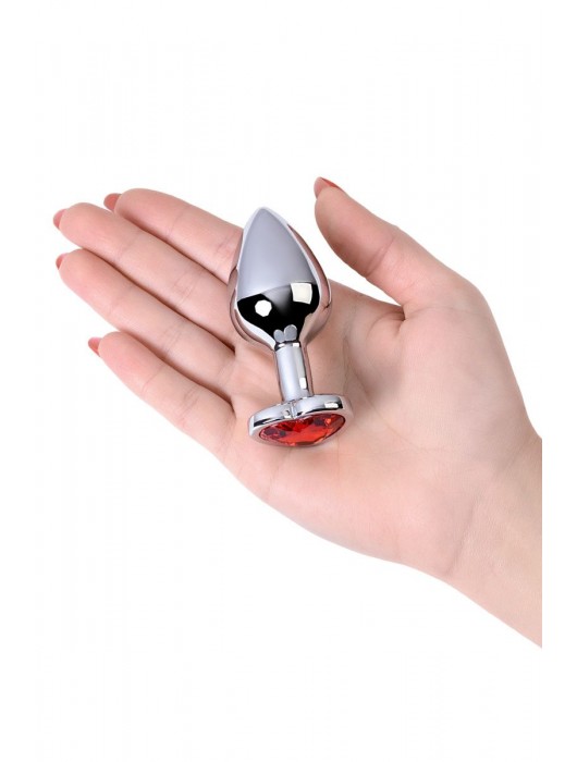 Серебристая коническая анальная пробка с красным кристаллом-сердечком - 7 см. - ToyFa - купить с доставкой в Реутове