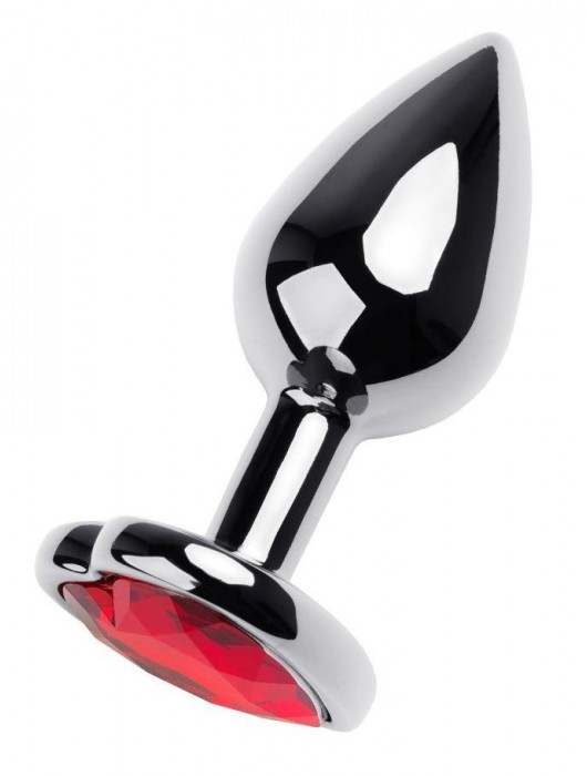 Серебристая коническая анальная пробка с красным кристаллом-сердечком - 7 см. - ToyFa - купить с доставкой в Реутове