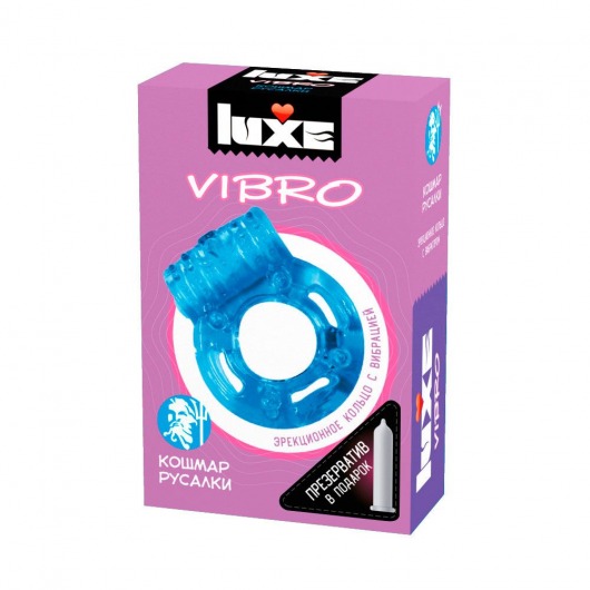 Голубое эрекционное виброкольцо Luxe VIBRO  Кошмар русалки  + презерватив - Luxe - в Реутове купить с доставкой