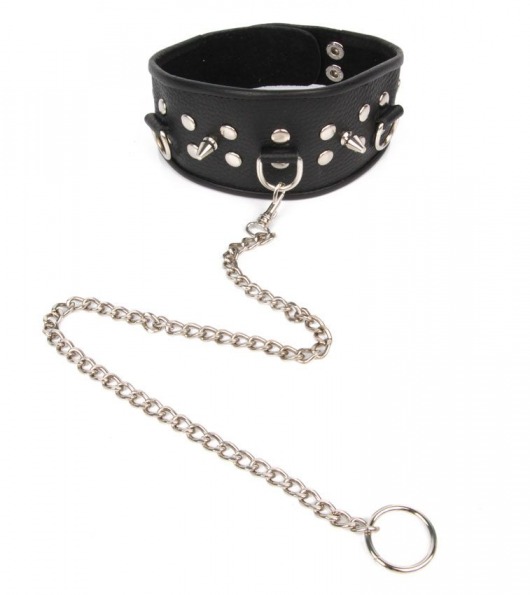 Черный ошейник с шипами и металлическим поводком-цепочкой - Notabu - купить с доставкой в Реутове