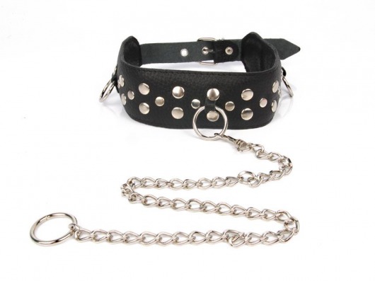 Черный ошейник с заклепками с металлическим поводком-цепочкой - Notabu - купить с доставкой в Реутове