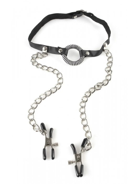 Кляп, соединенный цепочкой с клипсами для сосков - Pipedream - купить с доставкой в Реутове