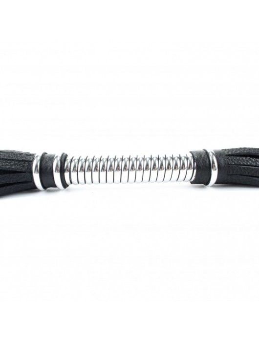 Черная длинная плеть с серебристой ручкой - 56 см. - БДСМ Арсенал - купить с доставкой в Реутове