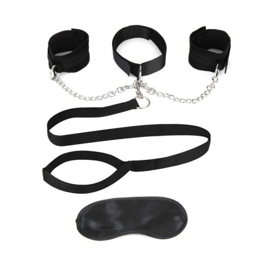 Чёрный ошейник с наручниками и поводком Collar Cuffs   Leash Set - Lux Fetish - купить с доставкой в Реутове