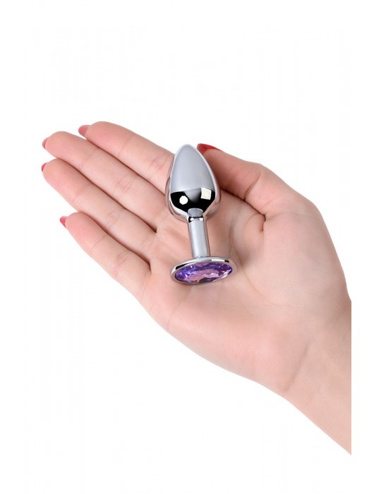 Серебристая конусовидная анальная пробка с фиолетовым кристаллом - 7 см. - ToyFa - купить с доставкой в Реутове