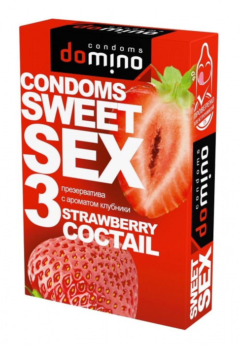Презервативы для орального секса DOMINO Sweet Sex с ароматом клубничного коктейля  - 3 шт. - Domino - купить с доставкой в Реутове